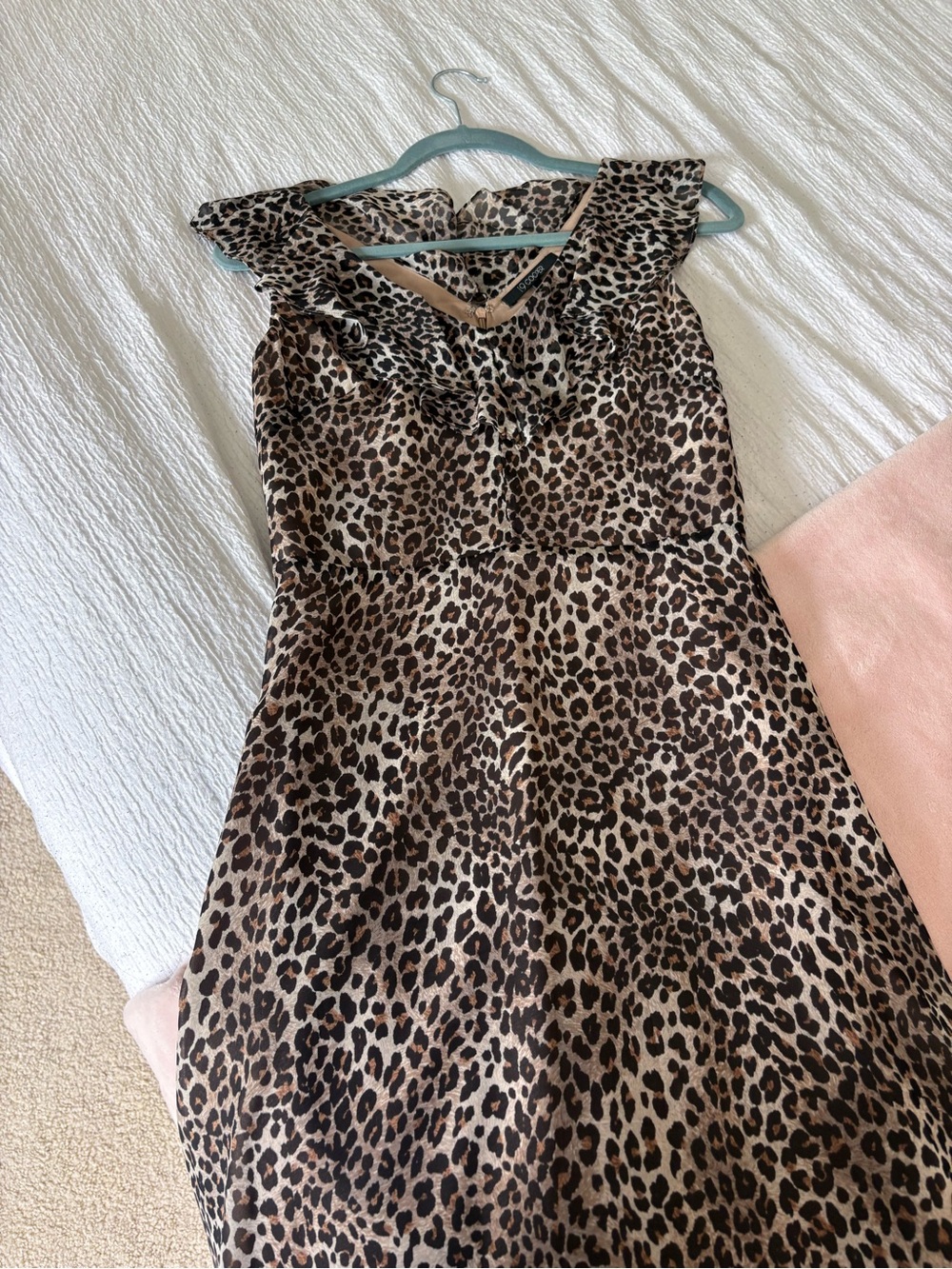 19 Cooper Leopard Print Ruffle Neckline Dress - Brown/Tan/Black